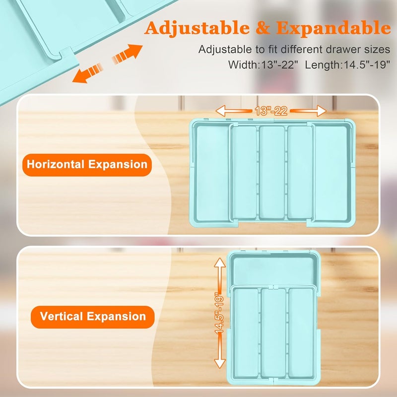 Spaclear Large Utensil Drawer Organizer Expandable Silverware Organizer for Kitchen Drawer Adjustable Cooking Utensil Holder Cutlery Flatware Tray Spatula Tools Gadgets Storage Dividers Plastic Turquoise - Image 5